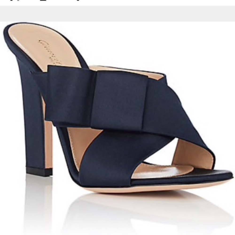 NEW Gianvitto Rossi BLACK Bow Mule Heeled Sandals
